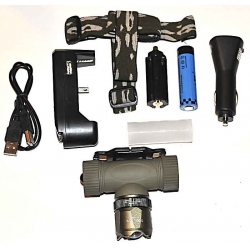 Latarka czołowa 1 LED zoom akumulatorowa ładowalna 12V 230V USB